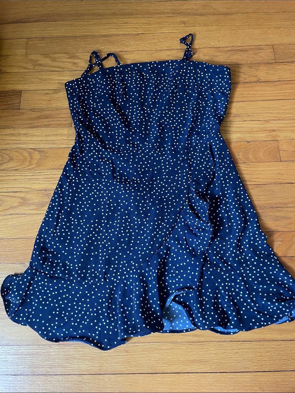 Navy Blue Polka Dot Spaghetti Strap Dress